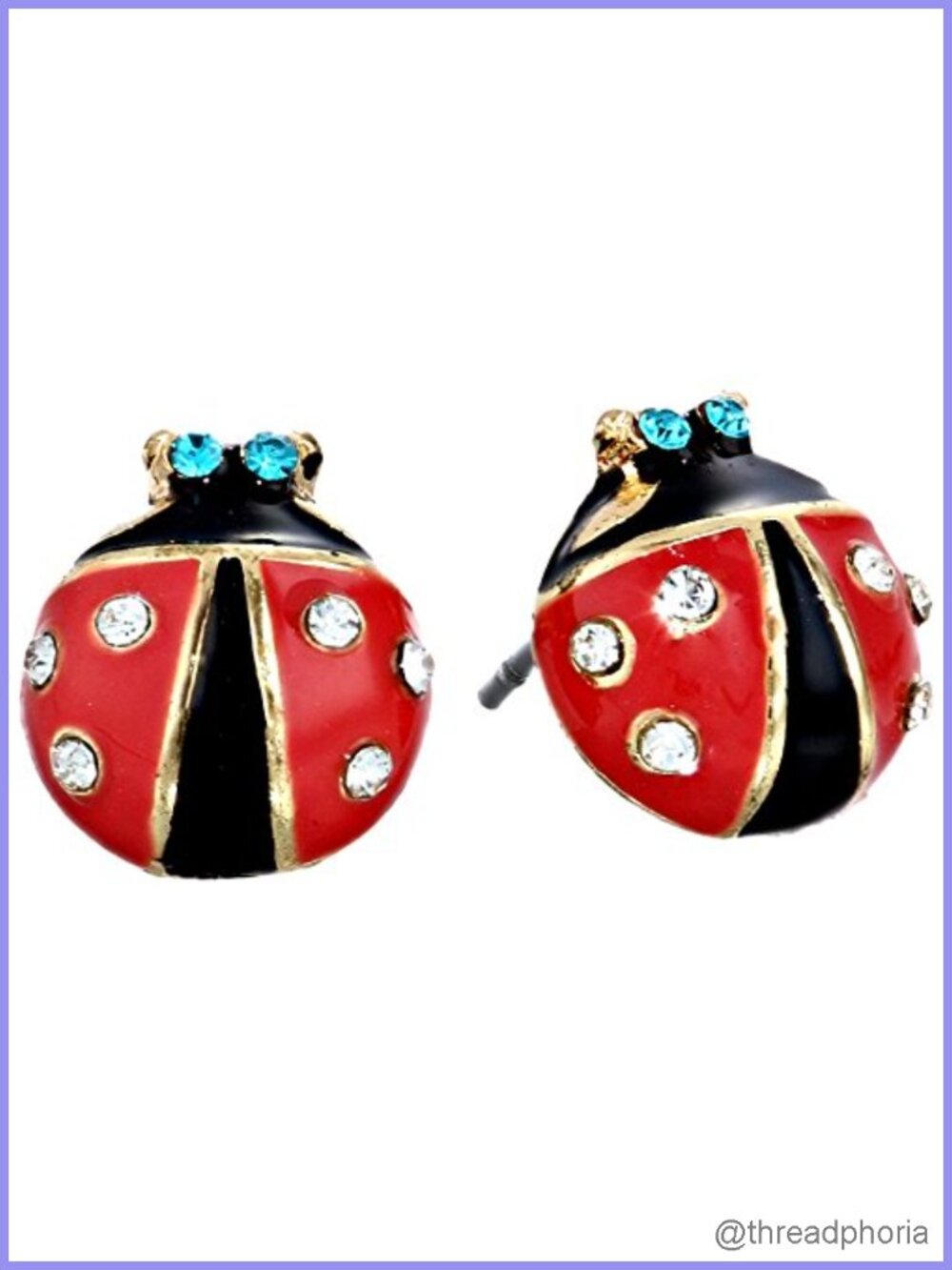 Betsey Johnson Ladybug Stud Earrings Gold Tone Glass